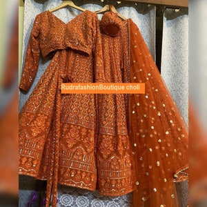 Orange Lengha Choli: Indian Wedding Party Wear