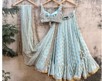 Pastel Lehenga Choli Set: Designer Hochzeits-Outfit