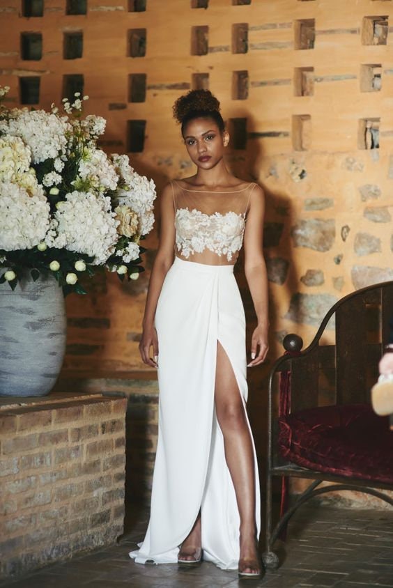 Unique Two Piece Wedding Dress, Bridal Separates ,crop Top Dress