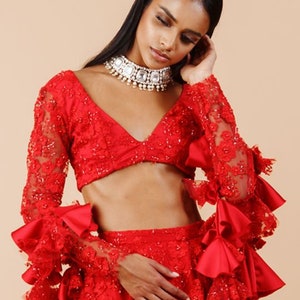 Embroidered Indian Lehenga Choli: Custom Stitched Wedding Party Wear