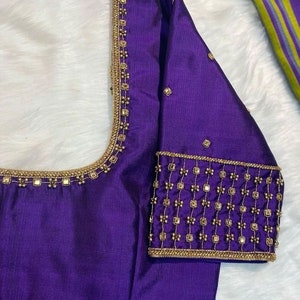 Purple Maggam Blouse With Zari,stones and Embroidery Flower Motifs ...