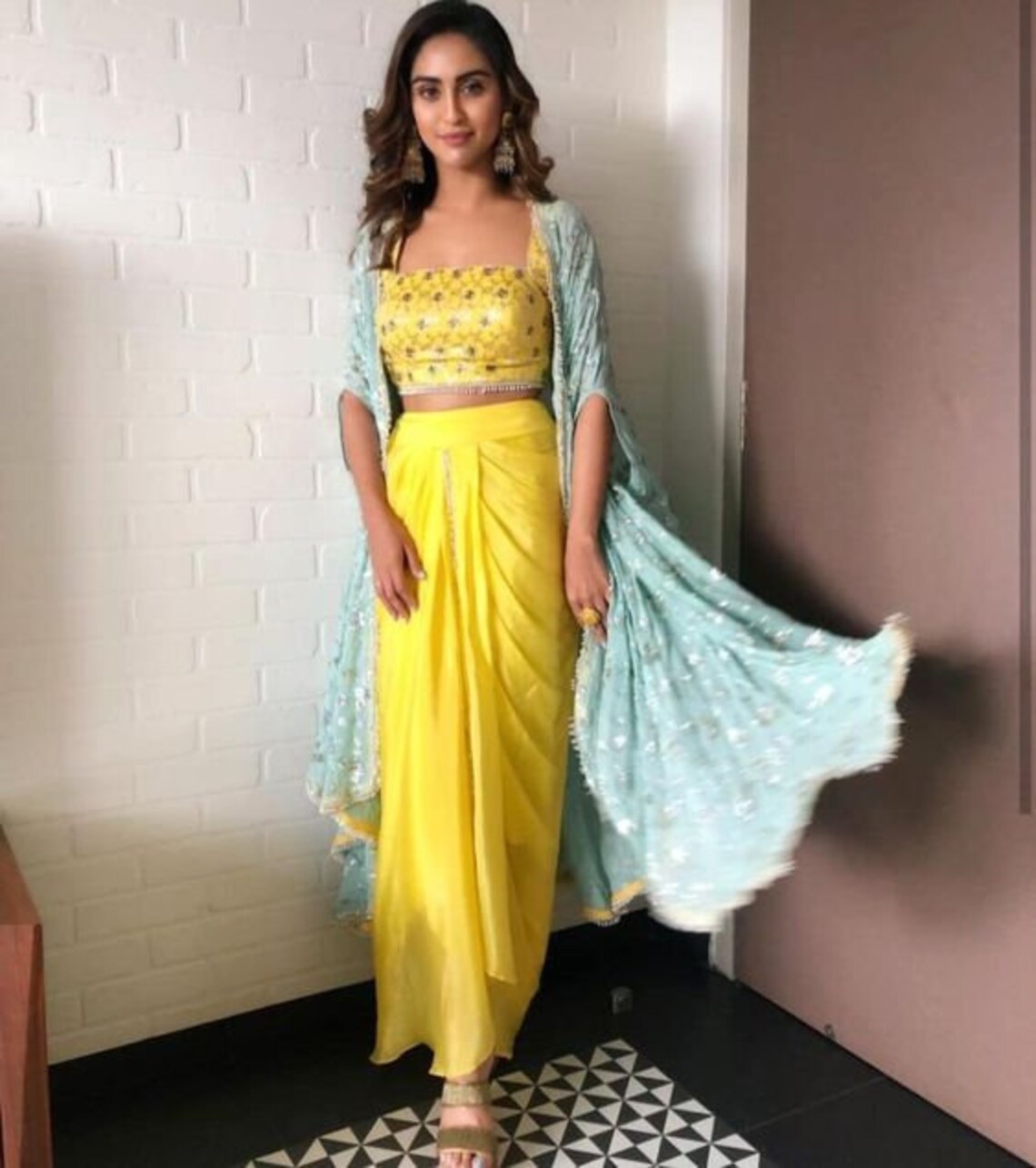 Fancy Crop Top With Dhoti Pants and Attached Dupatta Set for Etsy