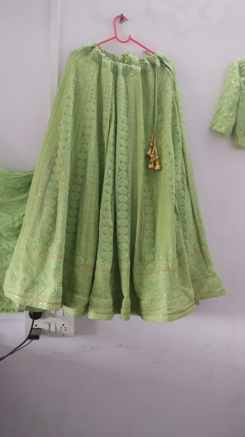 Pastel Green Chikankari Lehenga Choli With Dupatta Indian Etsy
