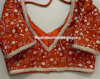 Chemisier sari brodé orange : Bollywood Party Wear Choli