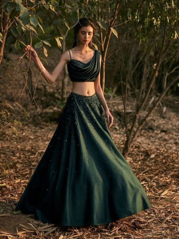 One Shoulder Green Lehenga Choli for Women Indian Wedding Wear Choli Party Wear Lengha Choli Bridesmaids Lehengas Indian Fancy Outfit Suit 5 Etsy UK