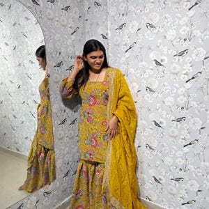 Sequin Embroidered Georgette Sharara Suit: Pakistani Indian Wedding Wear