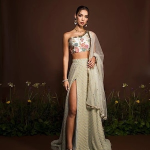 One Shoulder Slit lehenga choli for women Indian wedding wear choli party wear lengha choli bridesmaids lehengas Indian fancy outfit suit 1