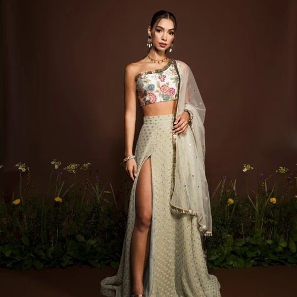 One Shoulder Slit lehenga choli for women Indian wedding wear choli party wear lengha choli bridesmaids lehengas Indian fancy outfit suit 1