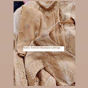 Golden Chikankari Georgette Lehenga: Hand Embroidered Indian Lenga