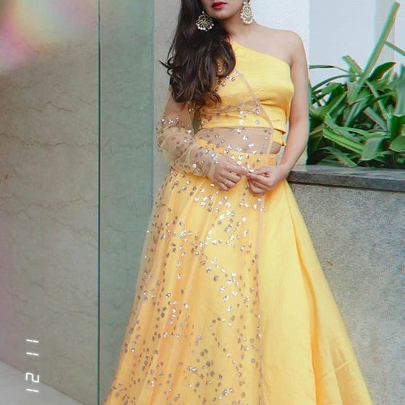 yellow designer gown