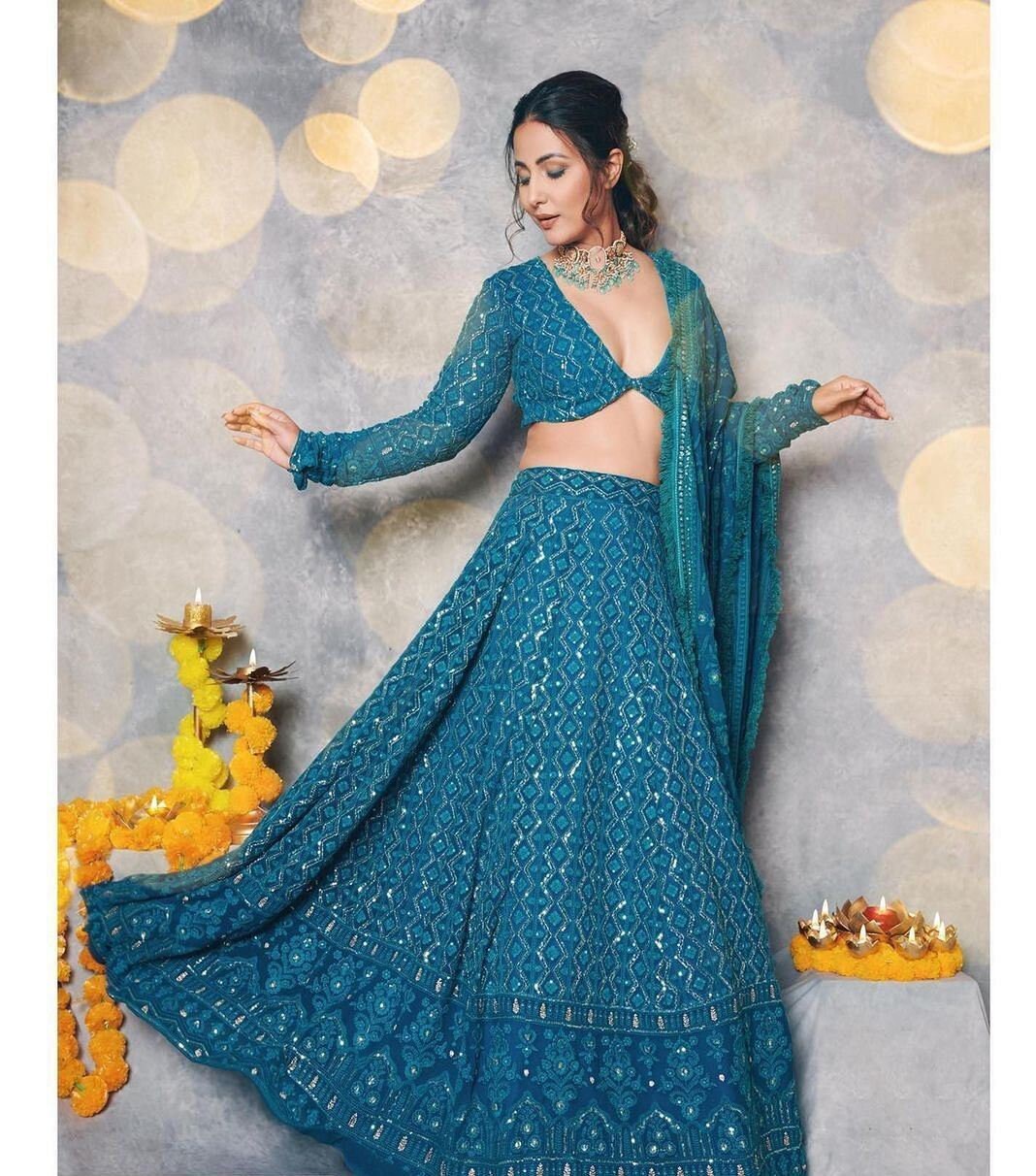 Buy Lucknowy Georgette Lehenga Choli Dupatta Lucknow Chikankari