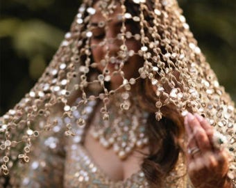 Mirror Work Wedding Dupatta, Bridal Veil, Handmade Odni