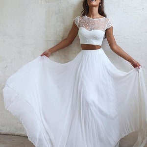 Wedding Dress, Crop Top and Chiffon Skirt - Etsy