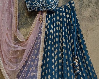 Blue Designer Lengha: Indian Wedding Party Wear