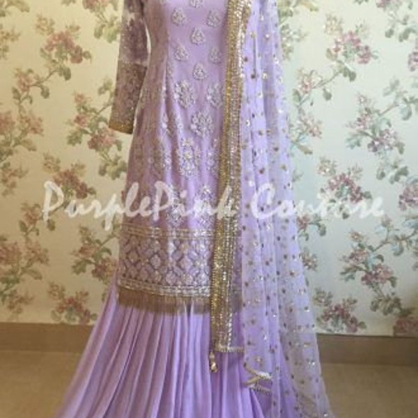 Light Purple Designer gown Lengha Sharara Indian Ethnic traditional wear Indian Suit Chania choli party wear Yellow dress Wedding wear