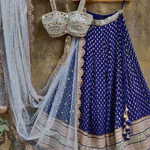 Royal Blue Lehenga Choli: Indian Designer Wedding Party Wear