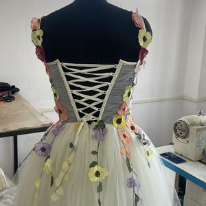 Ready To Ship Size 2,Floor Length Embroidered floral dress, 3D floral wedding dress, embroidered dress,spring wedding dress, ivory prom gown