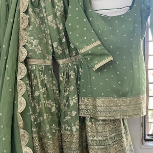 Sequin Embroidered Georgette Sharara Suit: Pakistani Indian Wedding Wear