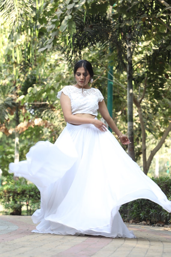 Maxi Skirt Wedding Top Separates Tulle Crop Top Wedding Dress