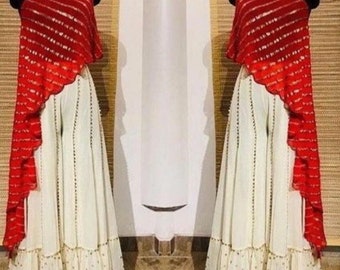 Red Crop Top Bottom Plazo Indian Dress Red and White Color