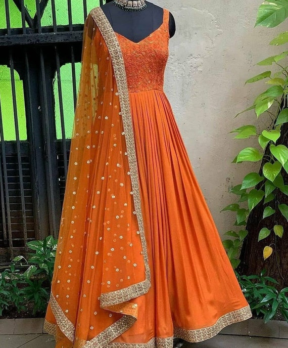 Orange Designer Gown Lengha Lehenga 