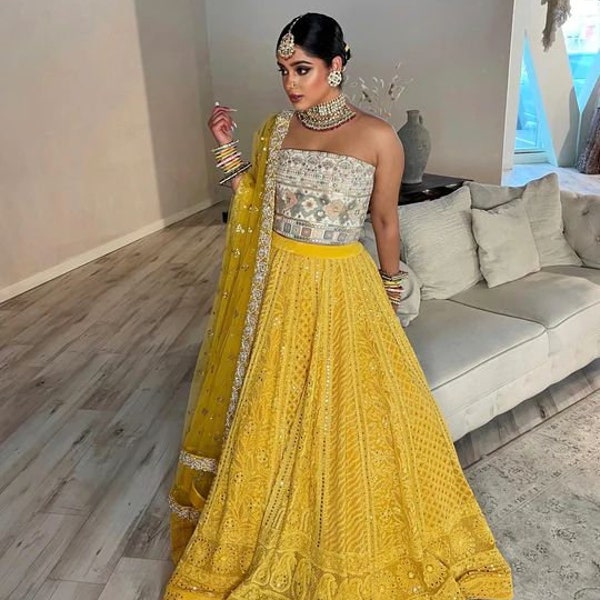 Yellow Lucknowy lehenga Choli for Women Designer Party wear Ghagra Choli Indian Wedding Reception Wear Lehenga Choli Bridesmaids Lengha 1