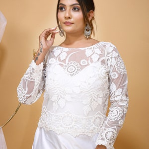 Floral Lace Wedding Dress Topper: Beaded Bridal Top, Long Sleeve Bolero