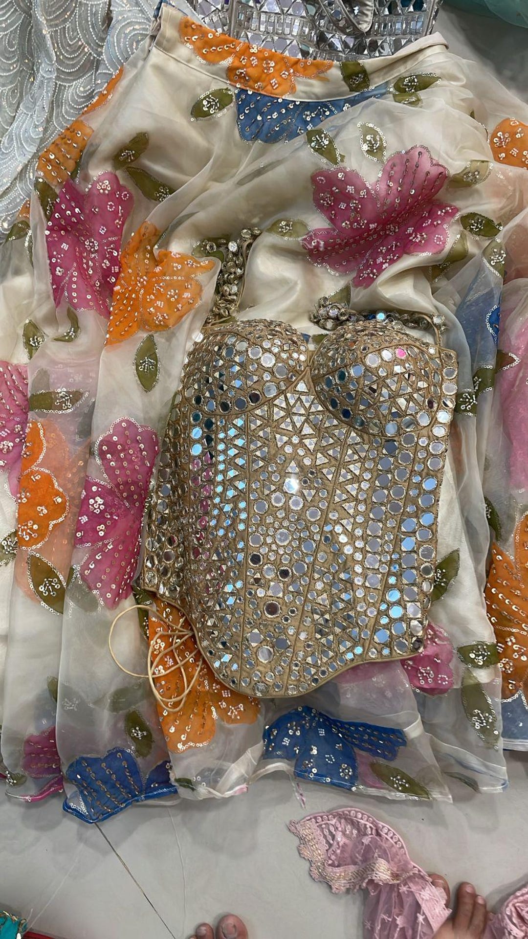 Mirror Work Corset Top: Handcrafted Gold Embellished Bustier