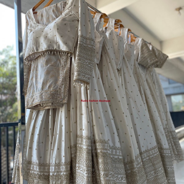 Ivory Bridal Lehenga Blouse with Full Sleeves Indian Designer Wedding Dress Made to measure Indian pakistani Lenga choli ready to wear USA 1