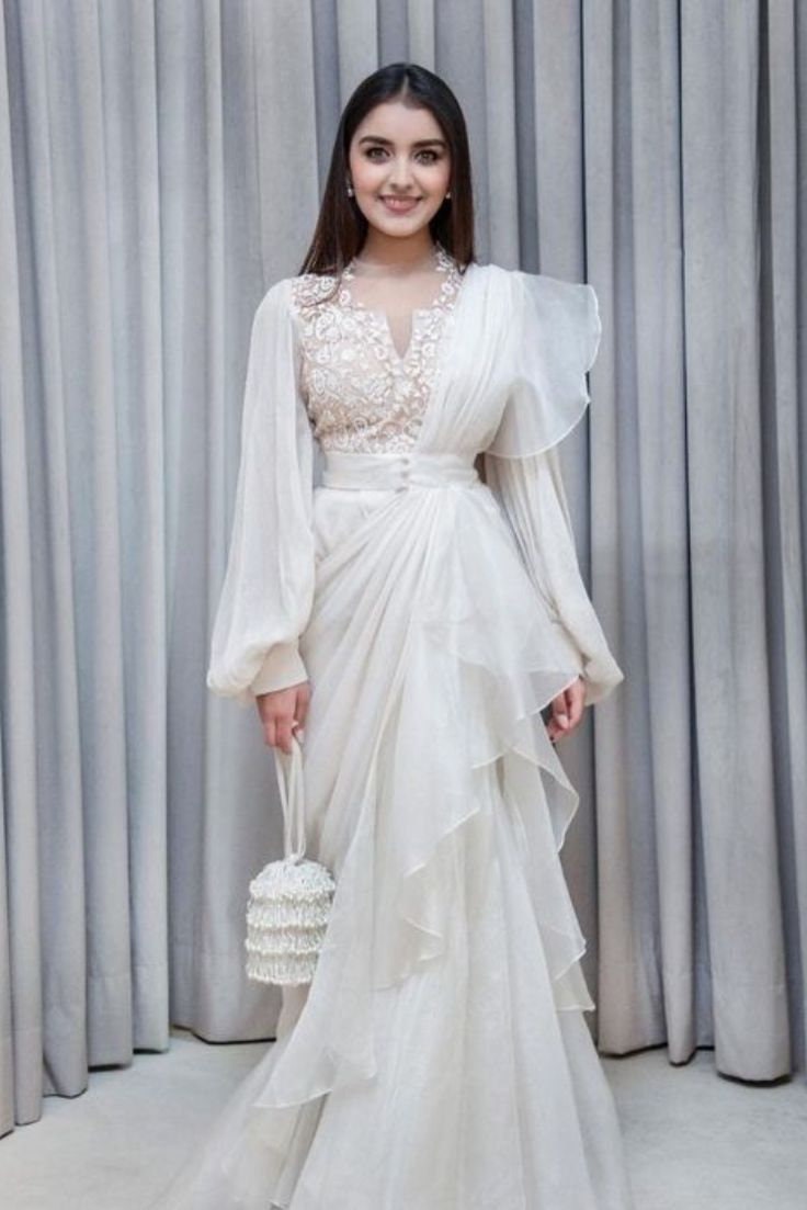 Beautiful frill Saree. | Gown party wear, Designer dresses indian, Saree  trends
