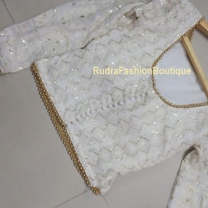 Ivory Readymade Saree Blouse: Bollywood Party Wear Crop Top