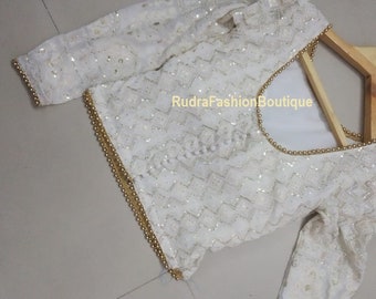 Ivory Readymade Saree Blouse: Bollywood Party Wear Crop Top