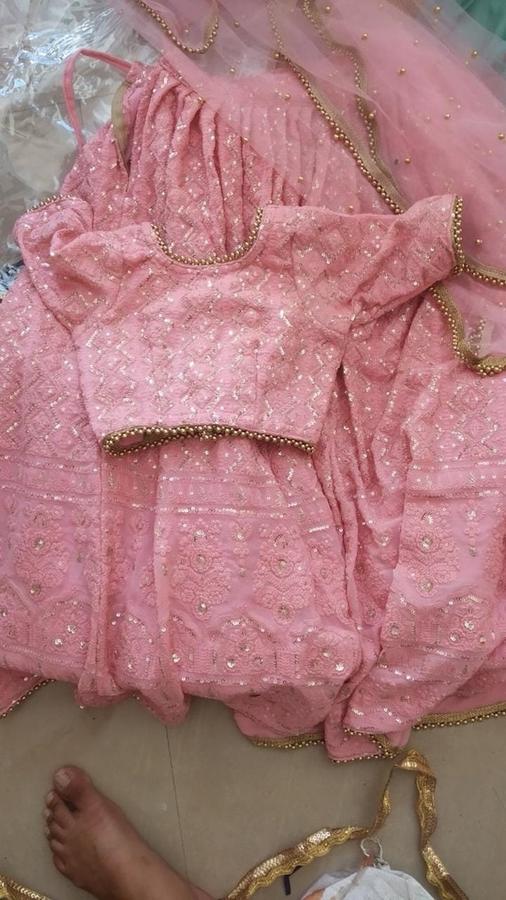 Kids Lehenga Choli: Black Embroidered Net Dress, Indian Party Wear