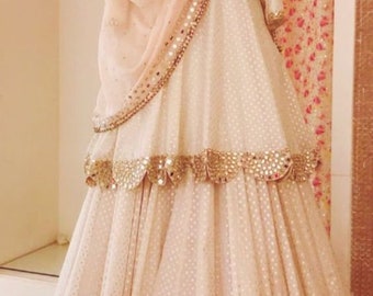 White Designer Gown Lengha Sharara 