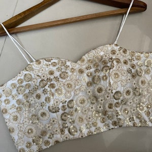 Ivory Embroidered Lehenga Choli Blouse: Bollywood Party Sari Crop Top