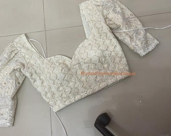 Ivory Lehenga Choli Blouse: Bollywood Sari Crop Top