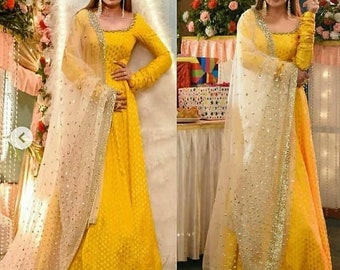 Giallo Ultimo Designer Abito Lungo per Donne e Ragazze per festa di nozze indossare indiano abito indiano abiti pakistani vestito pakistano Lehenga choli saree