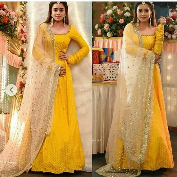 Yellow Latest Designer Long Gown for Women and Girls for wedding party wear  Indian Suit Indian Gowns Pakistani suit Lehenga choli saree