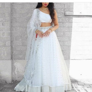 White designer gown lengha lehenga Indian ethnic traditional wear Indian Suit Chania choli Party wear Yellow dress Wedding wear Function 1