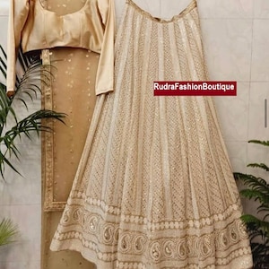 White Thread Embroidered Lehenga Choli Dupatta Custom Stiched Readymade Chikan Lengha Wedding wear Designer wear Bridal Lehenga Indian suit