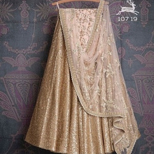 Golden Sequin Lehenga Choli: Bollywood Wedding Festival Suit