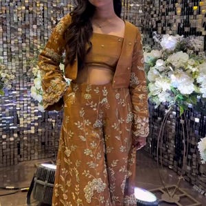 Sequin Embroidered Georgette Sharara Suit: Pakistani Indian Wedding Wear