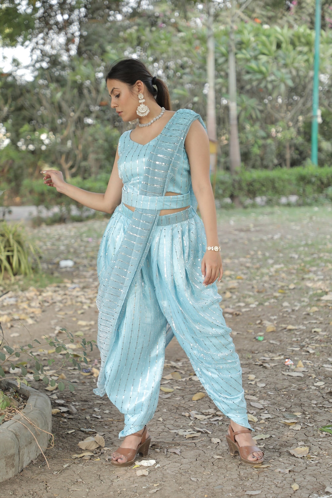 Purple Dhoti Style Dress with Shrug – Satin Silk