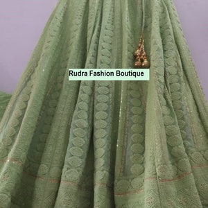 Pastel Green Chikankari Lehenga Choli with Dupatta: Indian Wedding Dress