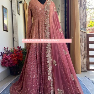 Peach Indian Gown: Designer Lengha Lehenga, Ethnic Wedding Wear