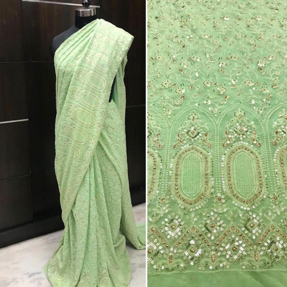 Bollywood Cream Color Full Embroidery Sequence Work Saree With Blouse for  Women Party Wear Indian Pakistani Style Sarees for Women - Etsy