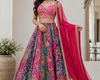 Luxus Rosa Spiegel Arbeit Lehenga Choli mit Dupatta