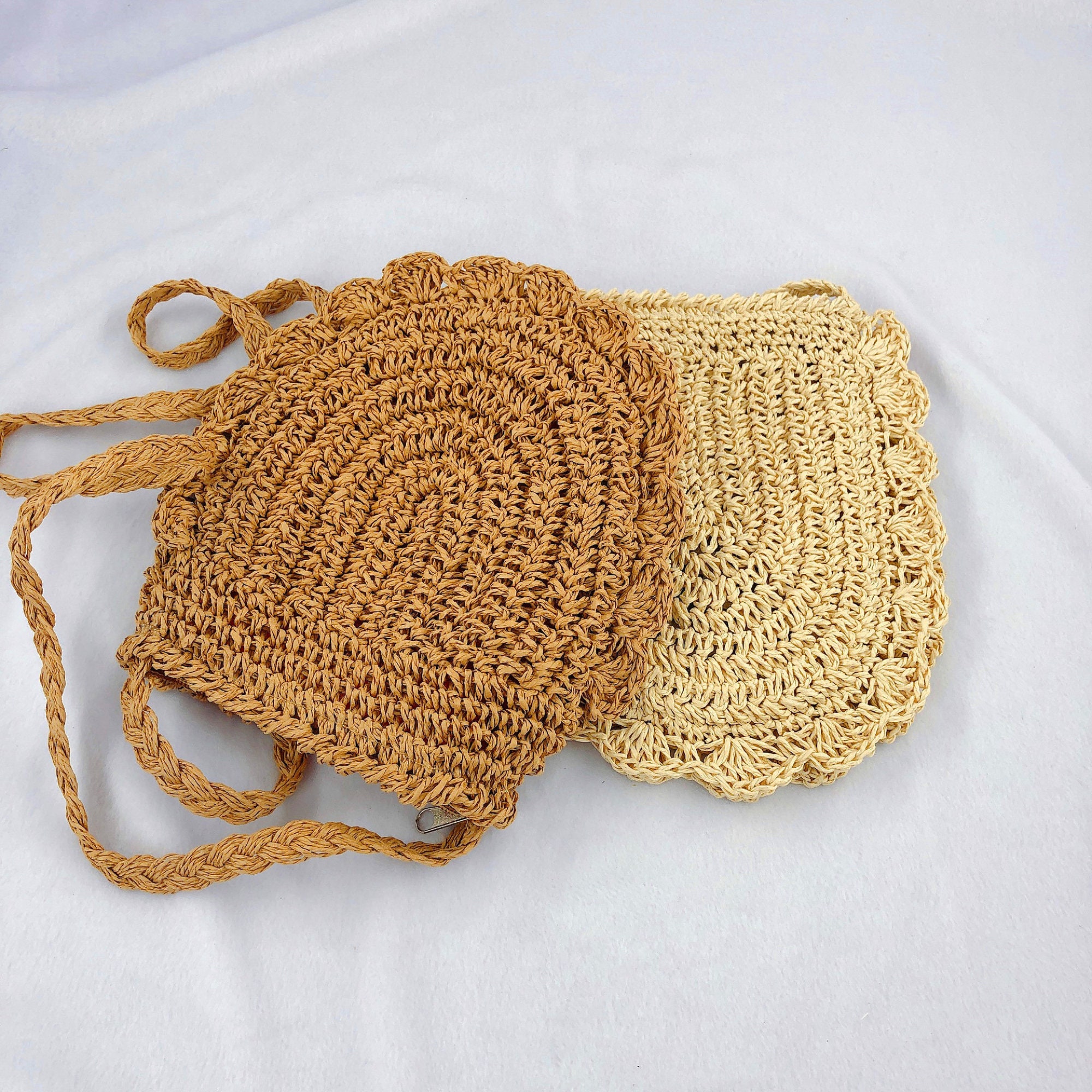 Paper Rope Woven Bag Crochet Small Lace Semicircle Handbag - Etsy