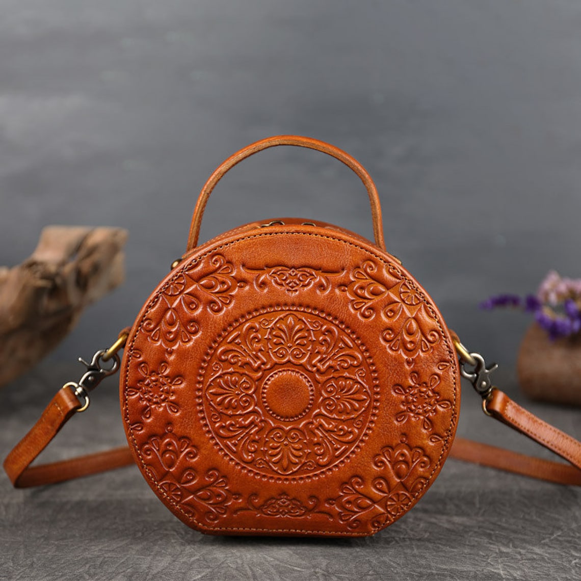 Leather Handbags Retro Small Round Bag Handbags Totem - Etsy UK