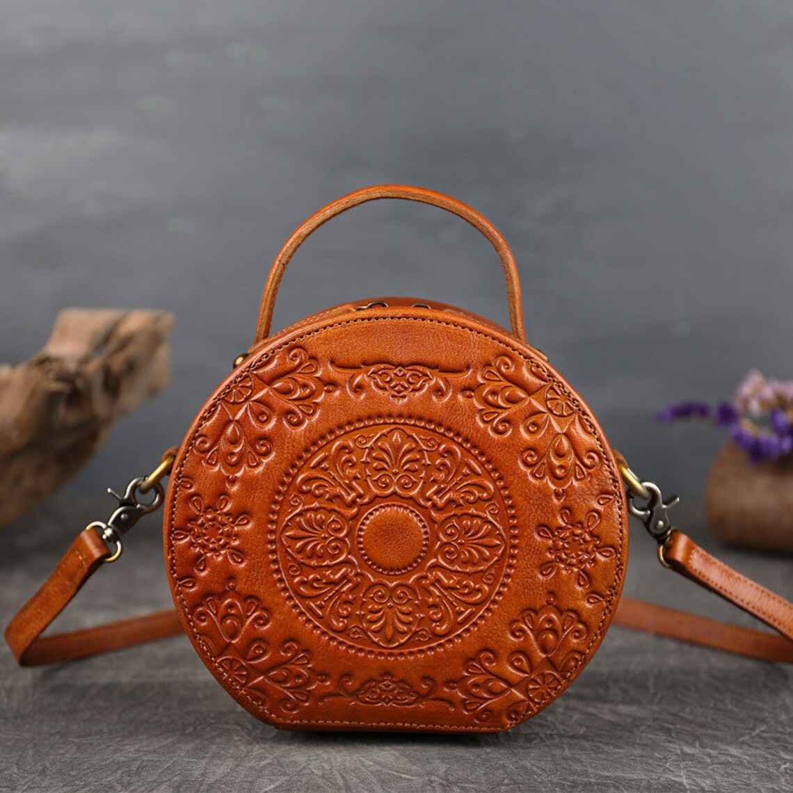Leather Handbags Retro Small Round Bag Handbags Totem Etsy UK